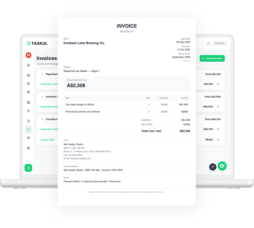 An invoice generated by TASKUL