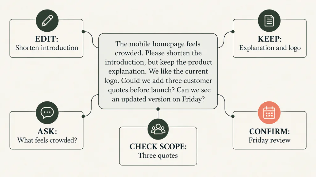 Decision map for the exact mobile-homepage feedback in this example.