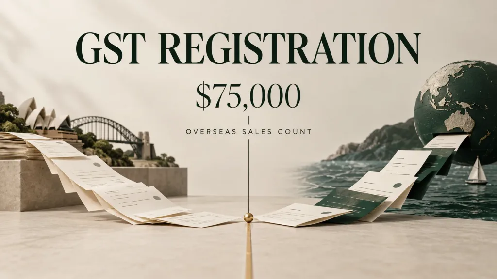 Australian and overseas freelance invoices converge at the $75,000 GST registration threshold.
