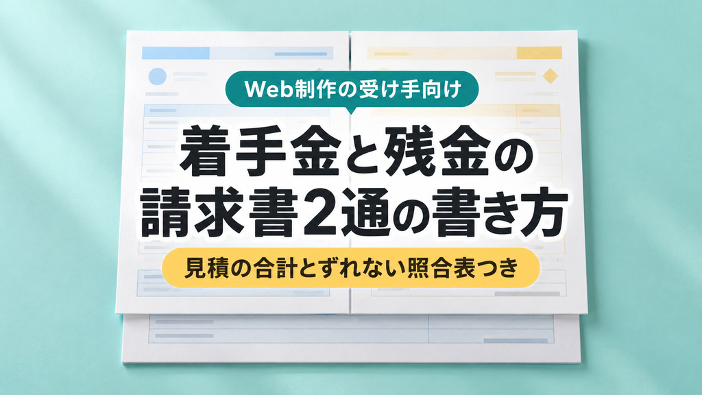 着手金の請求書の書き方｜残金で差し引く記入例と見積との照合表（Web制作）