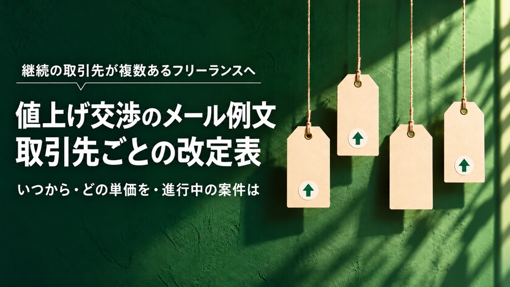 フリーランスの値上げ交渉メール例文3つ|取引先ごとにいつから上げるかの決め方